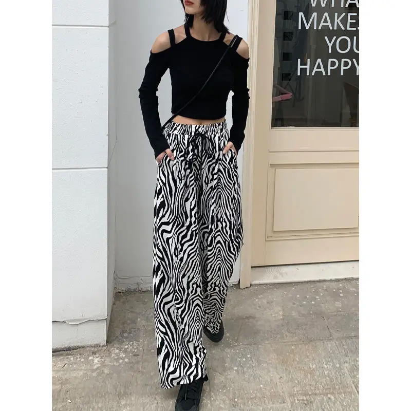 

2020 Spring, Summer, Autumn Wide Leg Pants Women's High Waist Cool Cool Zebra-Stripe Drape Casual Pants