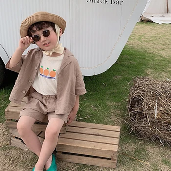 

2019 Summer Japanese Style Boys Cotton Linen Clothing Sets Kids All-match Single Breasted Shirt And Shorts 2Pcs Suits 1-6Y
