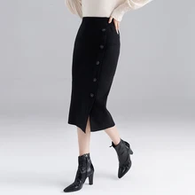 Осень Зима Новая модная женская облегающая Офисная Женская юбка с эластичным поясом и пуговицами
