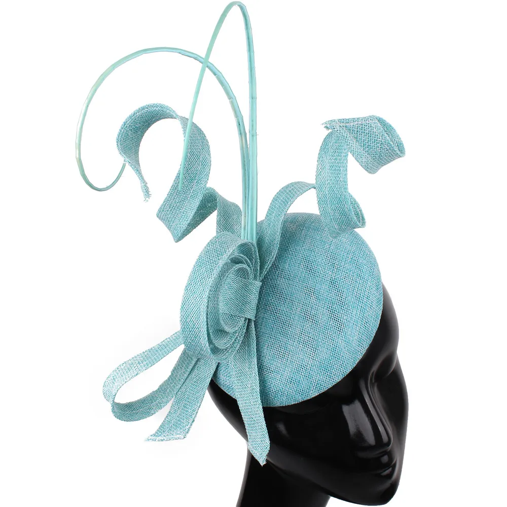 Fascinators navy Blue Hat Women Large Brim Flowers Linen Royal Wedding Fedoras Ladies Sinamay Hats Kentucky Derby Party Fedora - Цвет: turquoise