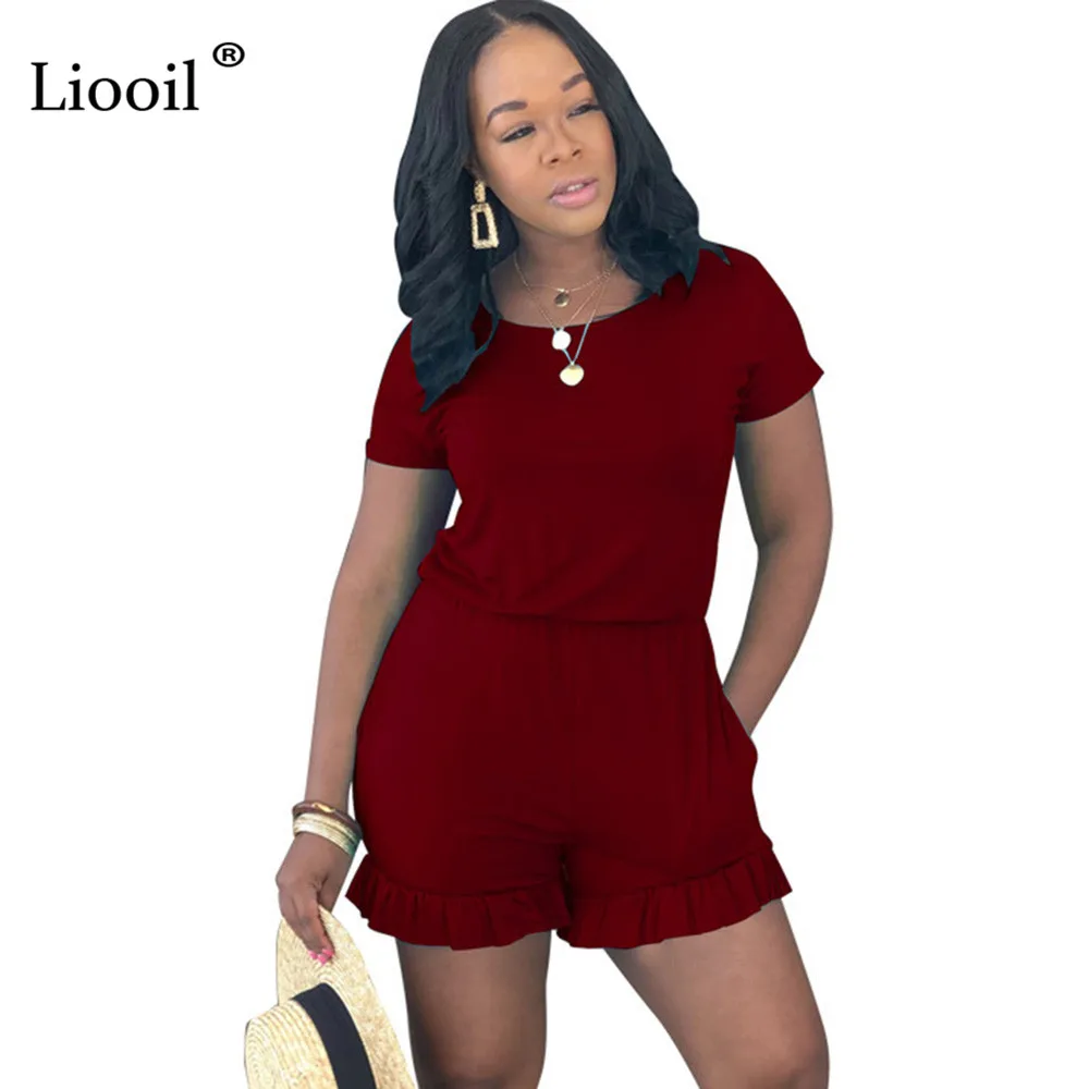 

Liooil Clubwear Short Playsuit Cotton Sexy Jumpsuits For Women 2019 O Neck Pocket Party Rompers Womens Jumpsuit Black Overalls
