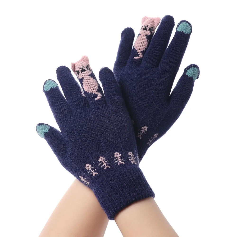 Вязаные перчатки для сенсорного экрана, зима-осень, мужские, высокое качество, мужские, утолщенные, теплые, шерстяные, кашемировые, одноцветные, перчатки, варежки, деловые перчатки - Цвет: Navy blue 7