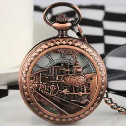 Изысканные механические карманные часы с ручным заводом мужские ретро чехол с паровым поездом римские цифры Циферблат ожерелье с кулоном