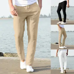 2019 модные мужские брюки повседневные однотонные рабочие хлопковые брюки с эластичной резинкой на талии брюки W0820