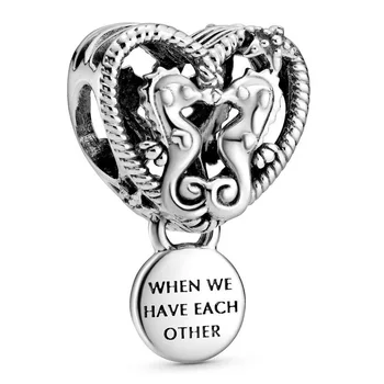 

Original Moments Openwork Seahorses Heart Pendant Beads Fit 925 Sterling Silver Animal Charm Bracelet Diy Jewelry