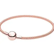 Подлинный 925 пробы серебряный браслет из розового золота с цепочкой в виде змеи, базовый браслет с шариковой застежкой, сетчатый Браслет, подходит для женщин, очаровательные ювелирные изделия из бисера