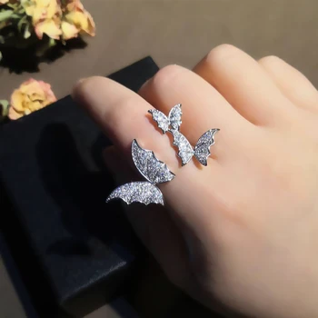 

2020 New Fashion Women Opening Ring Jewelry Zirconia Crystal Butterfly Wings Ring For Women Wedding Finger Party Bijourx
