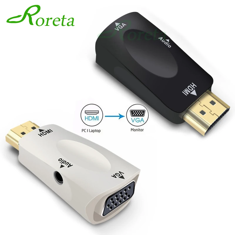 Roreta Adattatore da HDMI a VGA Audio Cavo Convertitore Maschio a Femmina HD 1080P Per PC TV Del Co