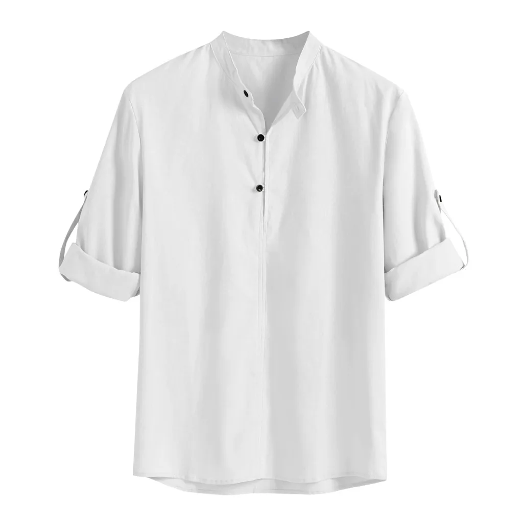 Белый Рубашка мужская camisa masculina уличная свободная хлопковая смесь сплошного цвета с кнопками рубашки с длинными рукавами Топы мужские рубашки - Цвет: Белый