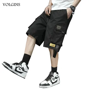 

Streetwear Men's Shorts Cargo 2020 Summer Casual Bigger Pocket Ribbons Cotton Male Short Pants Trousers Loose Black Shorts Men