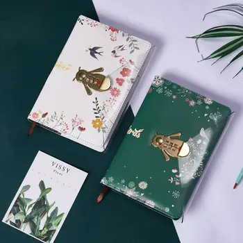 

Flower Notebook with Password Lock Leather Travel Sketching Diary Planner Notepad for Business Writing