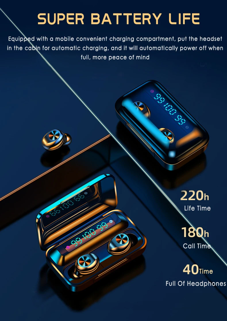 F9 TWS Touch Wireless Bluetooth 5 0 Headphone In ear Noise Canceling Bluetooth Earphone LED Display Charging Box for iphone
