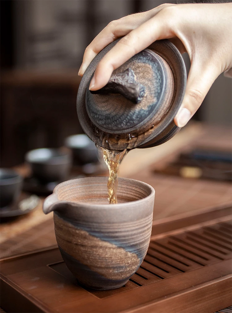 Винтажная японская грубая керамика Gaiwan, чайная супница, ржавчина, глазурь, ручная работа, керамическая чайная чашка, чайная чаша, домашний декор