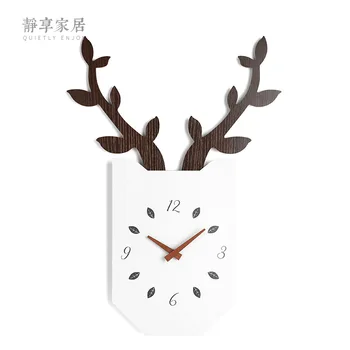 

European Deer Clock Wall Clock Wood Living Room 3d Creative Modern Silent Watch Home Kitchen Clock Horloge Murale Gift FZ783