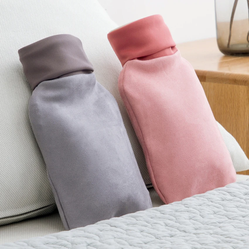 

Classic PVC White Hot Water Bottle 1000ml with Suede Cover Portable Large Hand Feet Warmer Bag Hot Water Bag for Pain Relief
