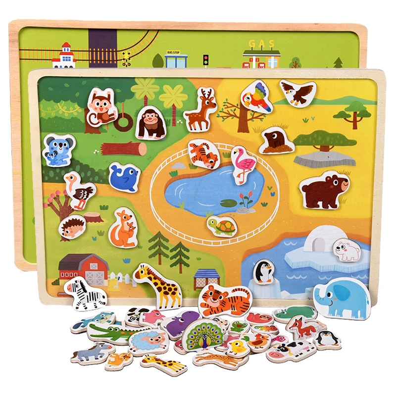 Children Magnetic Puzzle Animal Traffic Vehicle Scenes Game Wooden 3D Jigsaw Toys Baby Kids Early Educational Learning Toy Gifts wooden puzzles magnetic puzzle toys wooden toys puzzle toys