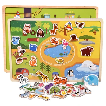 Puzzle magnetico per bambini Scene di veicoli stradali di animali Gioco Puzzle 3D in legno Giocattoli Regali di giocattoli per l'apprendimento educativo precoce dei bambini 1