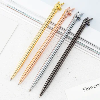 

Kawaii Metal unicorn Ballpoint Pens Luxury Writing Handle Pens Gifts Signature School Office Stationery Supplies black ink 1.0mm