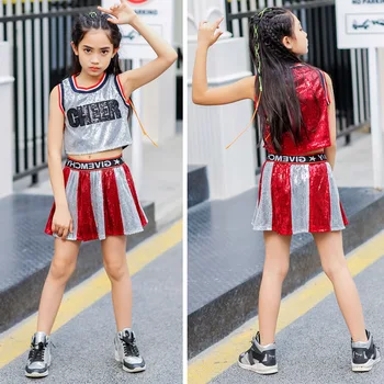 

2020 new Children Show clothing Paillette Performance Serve Girl Hip Hop Suit Hip Hop Loose Coat Clothing