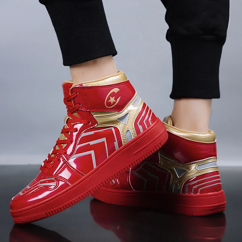 Новинка Marvel красная Мужская обувь для скейтборда Scarpe Air Avengers высокие спортивные коньки Светоотражающие кроссовки для мужчин Homme Chaussure