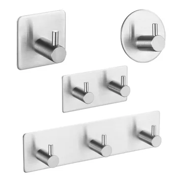 

Self Adhesive Wall Door Back Hooks Heavy Duty Stainless Steel Clothes Hanger Bathroom Kitchen Towel Rustproof Hook