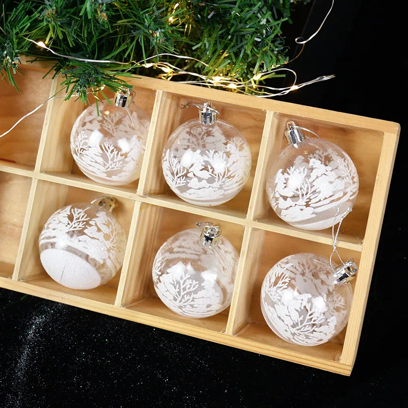 

6pcs/box 8cm White Glitter Snow Ball Ornaments Christmas Tree Decoration 2021 Xmas Home Decor Navidad Natal Noel New Year 2022