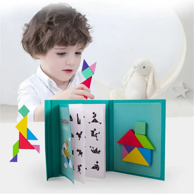 96 Puzzles Magnetic Tangram Kids Toys  Montessori Educational Magic Book Suit 2