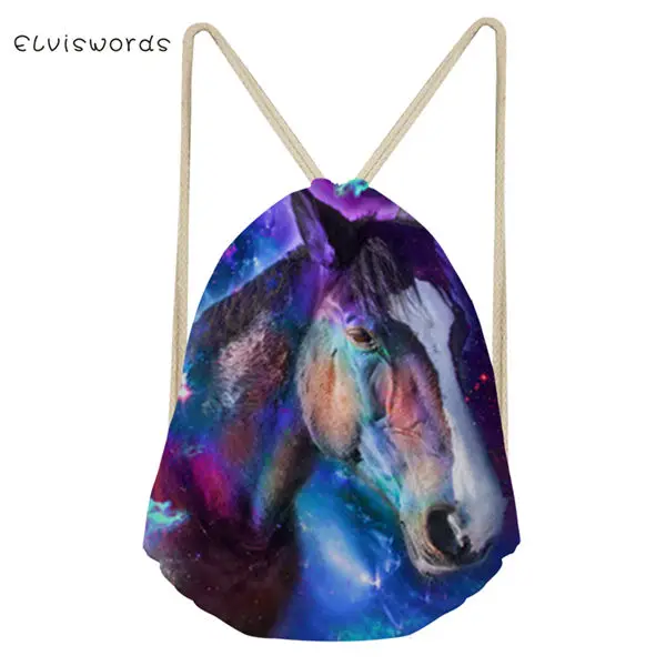 ELVISWORDS/женский рюкзак на шнурках для путешествий; пляжная обувь с принтом в виде фантазийных лошадей; модные мини-сумки с карманами для девочек - Цвет: CDWX3718Z3
