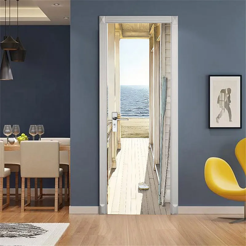 

77x200CM Creative 3D Sea View Corridor Door Sticker Self-Adhesive Wallpaper DIY Renovation Waterproof Poster For Bedroom
