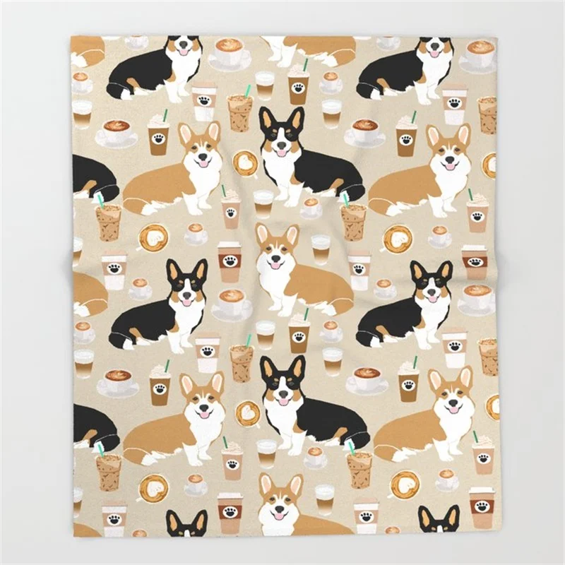 

Corgi Coffee Welsh Corgis Dog Breed Pet Lovers Tan Corgi Crew Throw Blanket Warm Microfiber