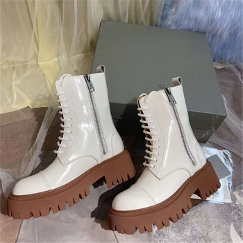 

Women Lace-up zipper solid color Martin boots cool platform knight boots Chelsea Boots Ankle boots Genuine Leather shoes warm
