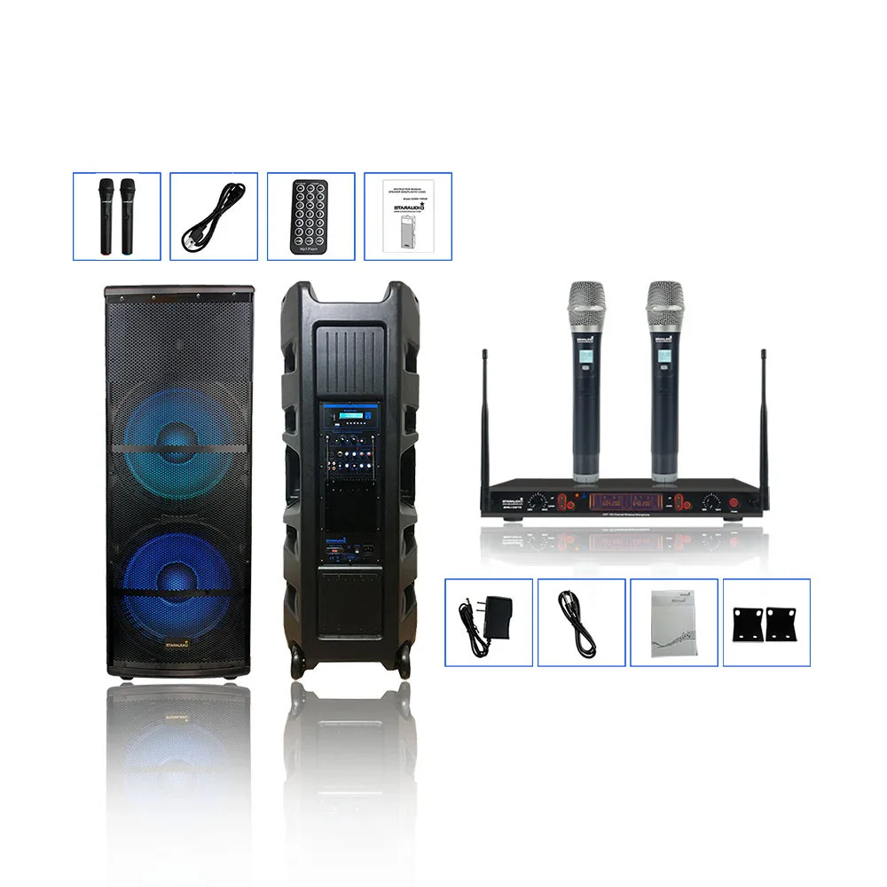 STARAUDIO двойной 15 дюймов 5000 Вт активный DJ PA BT Динамик Системы 2 канала УВЧ Ручной