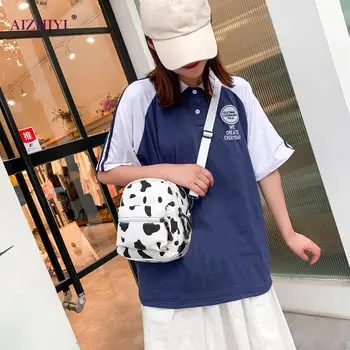 

Comfortable Cow Print Backpack Women Canvas Shoulder Schoolbag Leisure Chic Fashionable Teenage Girl Mini Bagpacks