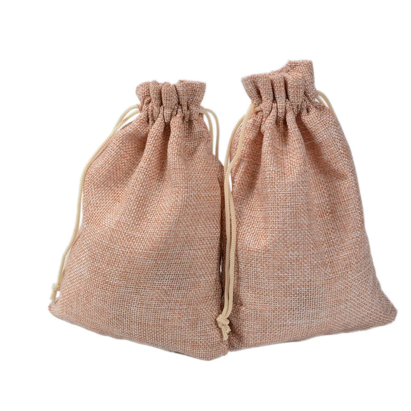 50 Pcs/lot Drawstring Linen Bags 7x9 9x12 10x14 13x18cm Wedding Party Christmas Gift Packaging Jewelry Pouches Customized Logo