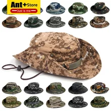 Широкие с полями, солнце шляпа мужская женская Выходная шляпа боковая оснастка Подбородочный ремешок рыболовная Кепка Камуфляж Boonie Safari летние шляпы для джунглей