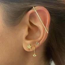 Позолоченные Стерлинговое Серебро 925 пробы, очаровательные серьги-гвоздики «Счастливый сглаза», минималистичные Изящные Милые простые серьги для девушек