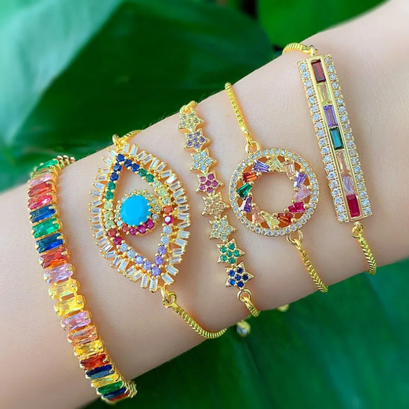 

Zlxgirl Fashion Adjust copper personality Colorful Cubic zircon bracelet female Amazon marine accessories