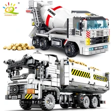 Huiqibao betoneira caminhão basculante blocos de construção técnica engenharia carro tijolos conjunto educacional diy brinquedos para crianças meninos