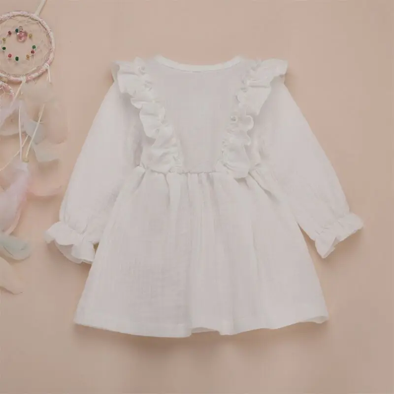 Pudcoco/ г.; весенне-осенняя одежда для маленьких девочек; Детские однотонные платья-пачки с длинными рукавами; одежда из хлопка и льна