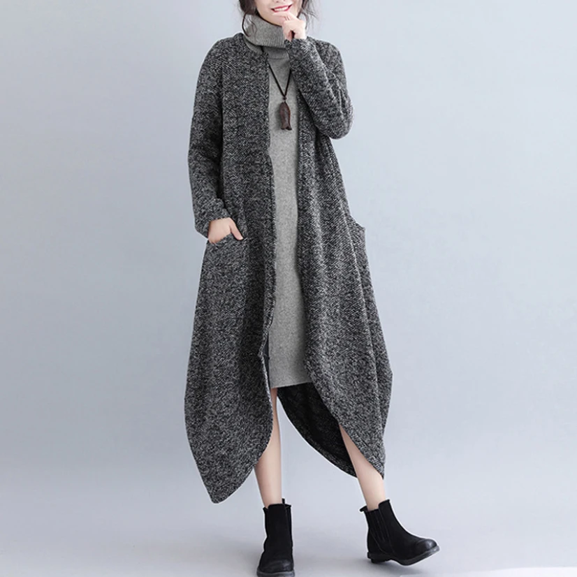 

New Grey Women Woolen Coat Long Sleeve Irregular Zipper-Up Outwear Female Elegant Jacket 2020 Autumn Winter Gothic Overcoat