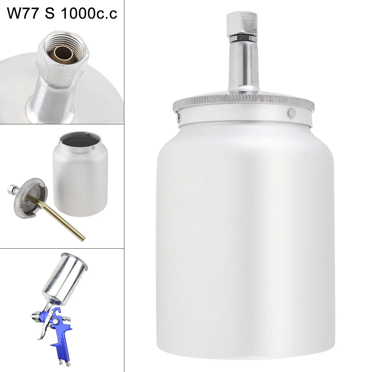 W77 1000ml Stainless Steel Car Paint Spray Gun Pot with 3/8 Inch Air