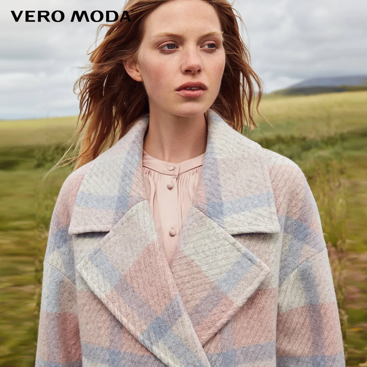 Женское двубортное шерстяное пальто в клетку Vero Moda | 318327557|Пальто|
