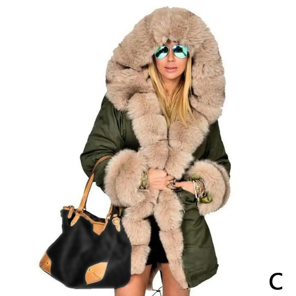 Женская зимняя куртка, пальто, модное женское пальто с капюшоном, искусственный мех, хлопок, флис, женские парки, худи, длинное пальто - Цвет: C