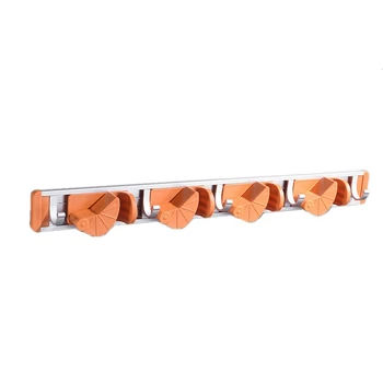 

Wall Mount Mop Broom Holder Garden Kitchen Tool Organizer Wall Hanger for Home Goods (4 Positions with 5 Hooks, Orange)