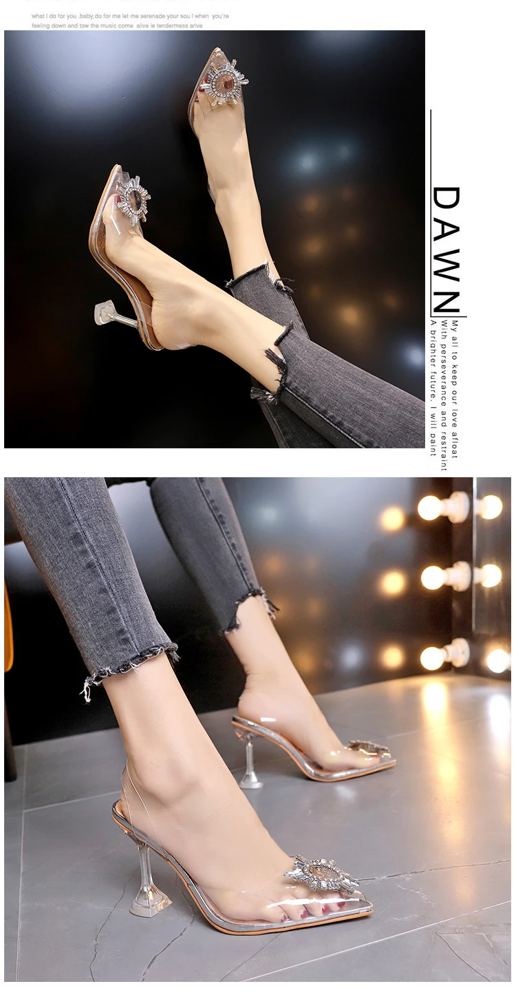 Damen Sandaletten High Heels Blockabsatz Party Schuhe Transparent 830021 Trendy