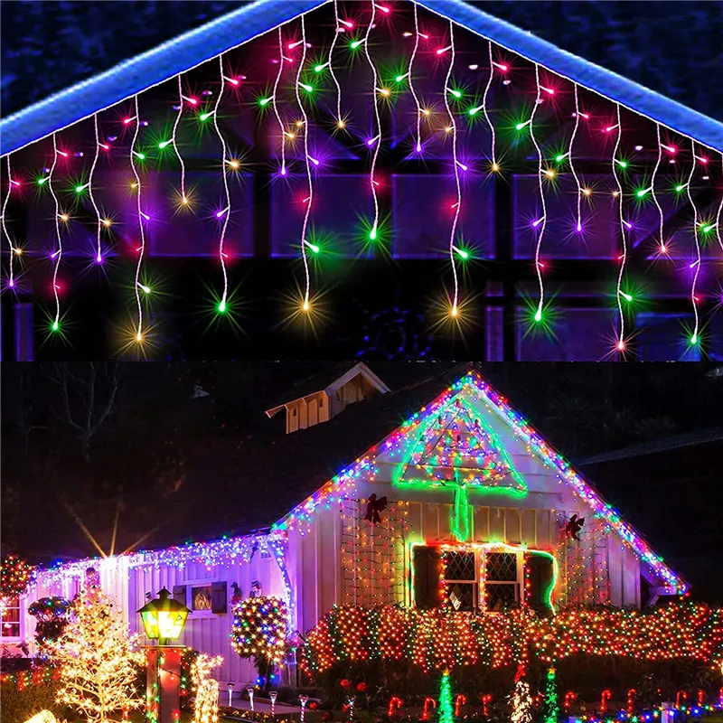 

5M LED Curtain Icicle String Lights Outdoor Christmas Garland Droop 0.4-0.6m Garden Street Mall Eaves Decorative Holiday Lights