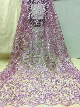 

Nigerian Lace Fabric with Sequins 5 yards French Embroidered Lace Fabric for Party Dress