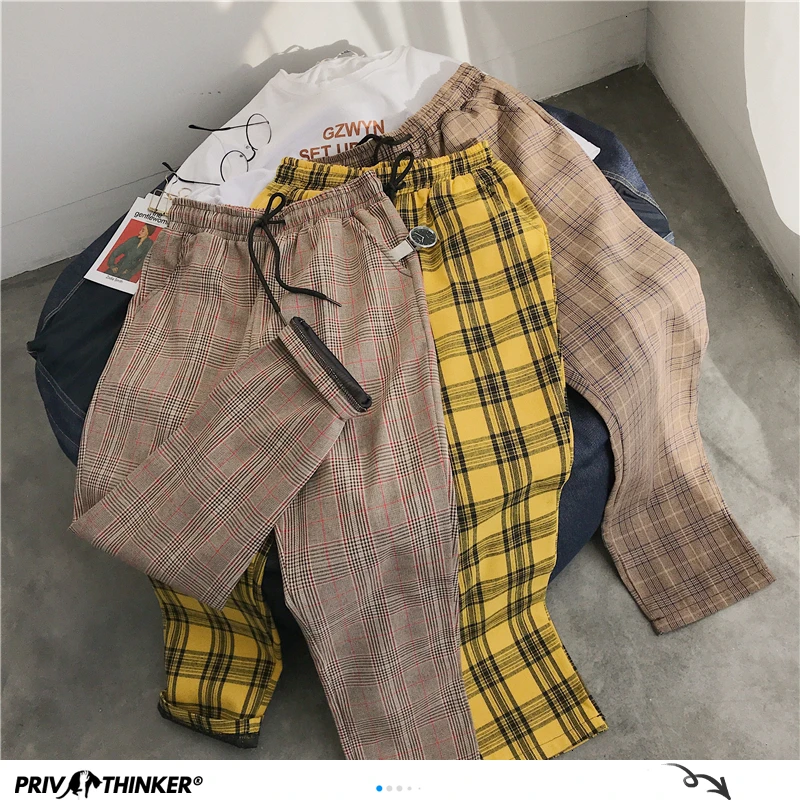 

Privathinker Men Women Korean Black Plaid Casual Pants 2020 Mens Streetwear Harem Pants Male Checkered Trousers Plus Size