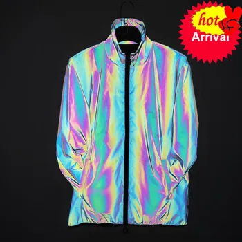 

Spring autumn 2020 colorful reflective jacket men outwear hip hop coat night reflect personality harajuku reflective jackets