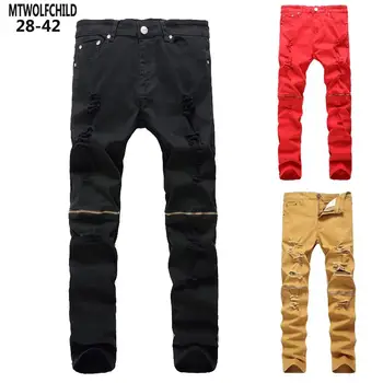 

High quality 2020 New mens distressed Hole Jeans casual mens denim pants straight elasticity Long Trousers fashion mens jeans